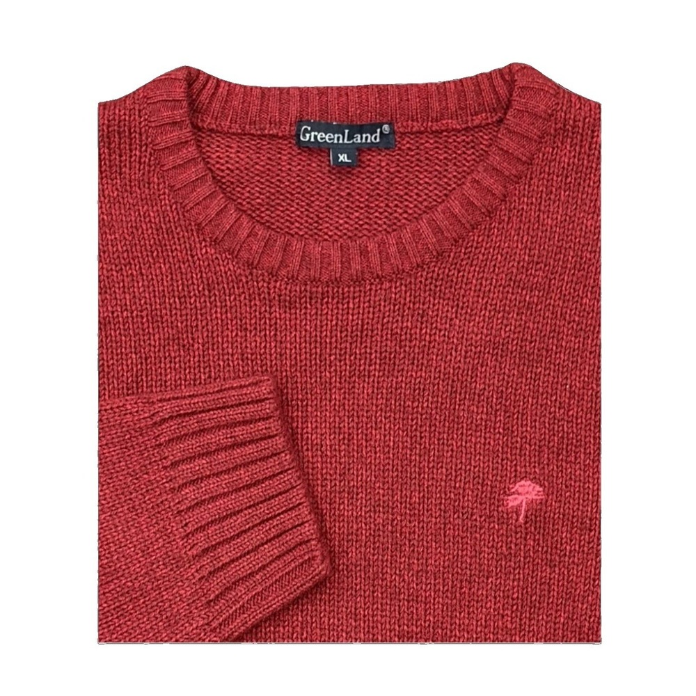 GreenLand Mens Crewneck Sweater Maroon Red‎ Knit Umbrella Logo Pullover XL M/L